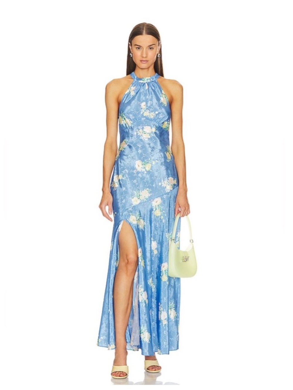 LOVESHACKFANCY Brinda Silk Maxi Dress in
Blueberry Lemonade